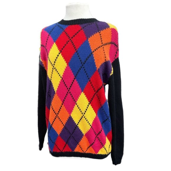 90s Limited Bold Colorful Argyle Knitted Crewneck Wool Sweater | Size XS - Picture 2 of 7